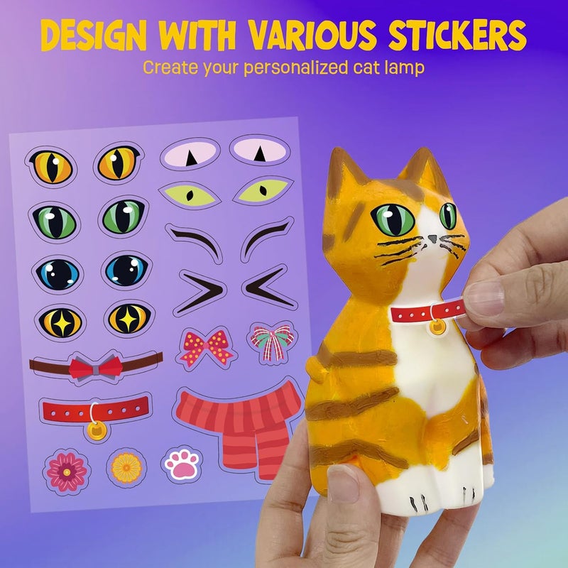 ONE TO FOUR Paint Your Own Cat Lamp Kit, DIY Kit Arts and Crafts for Kids 4-6, Creative Painting Kit, Coloring Cat Toys Birthday Gift for Girls and Boys Ages 3 4 5 6 7 8 9 10 11 12+ - Image 5