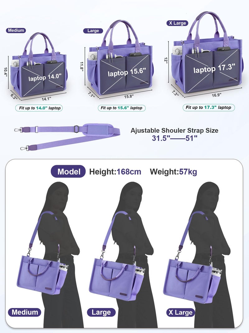 FIORETTO Women's Canvas Tote Bag with Zipper Top, Individual Compartments, Reinforced Bottom, Trolley Sleeve & Adjustable Strap, Doubles as a Crossbody Purse for Work, Travel, Bible, Lavender Purple M - Image 5