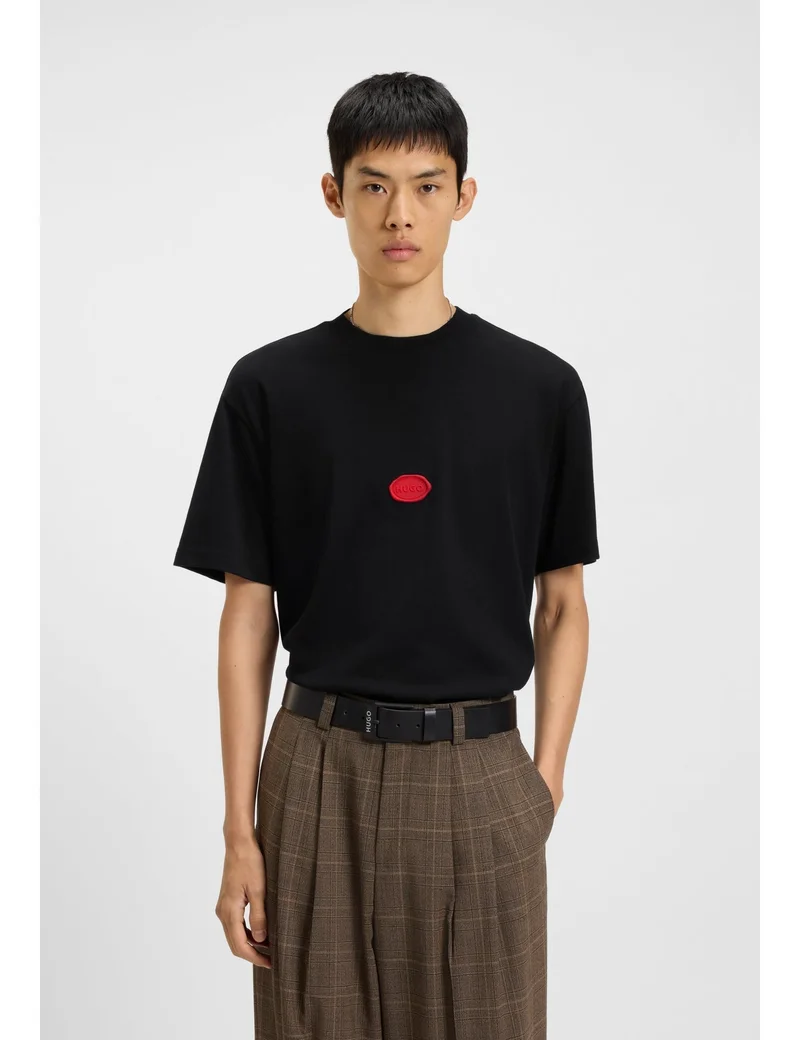 HUGO Cotton-jersey T-shirt with wax-stamp logo