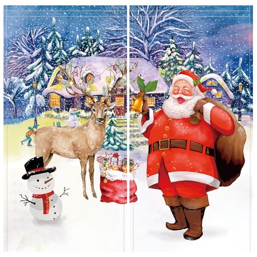 DOTOOMA 82 x 84 Inches Winter Christmas Window Curtain Snowman Santa Claus Fawn Pine Trees Home Bedroom Living Room Decor Rod Pocket Drapes 2 Panel Window Decoration - Image 3