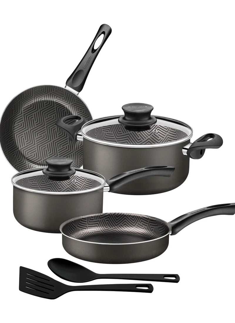 TRAMONTINA Paris 8 Pieces Lead Colored Aluminum Cookware Set with Interior and Exterior Starflon Max PFOA Free Nonstick Coating