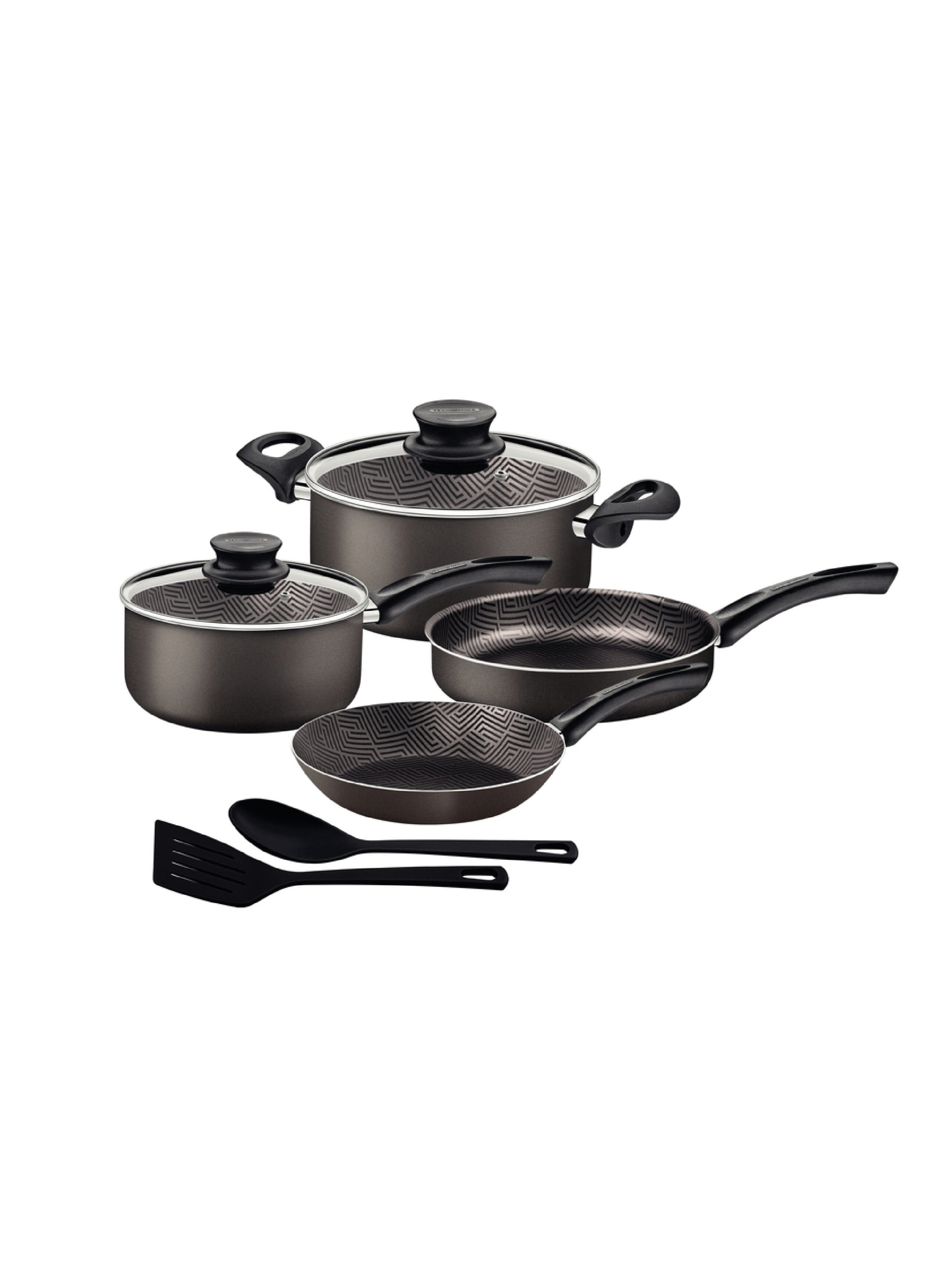 Paris 8 Pieces Lead Colored Aluminum Cookware Set with Interior and Exterior Starflon Max PFOA Free Nonstick Coating 