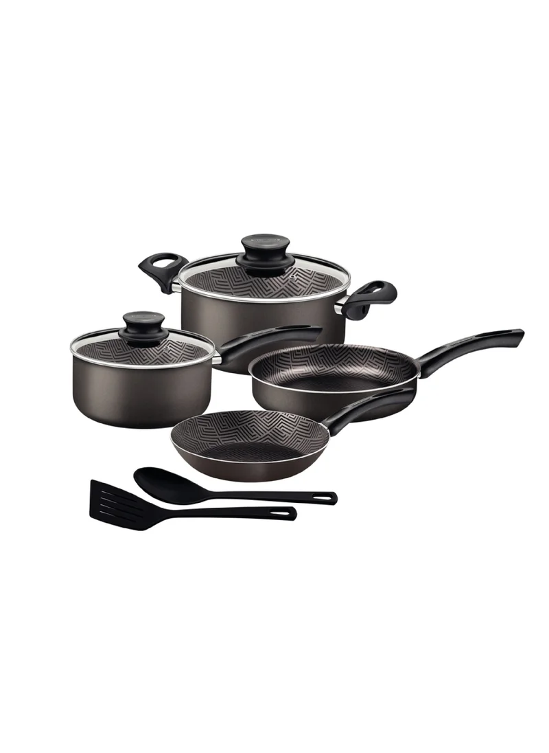 TRAMONTINA Paris 8 Pieces Lead Colored Aluminum Cookware Set with Interior and Exterior Starflon Max PFOA Free Nonstick Coating