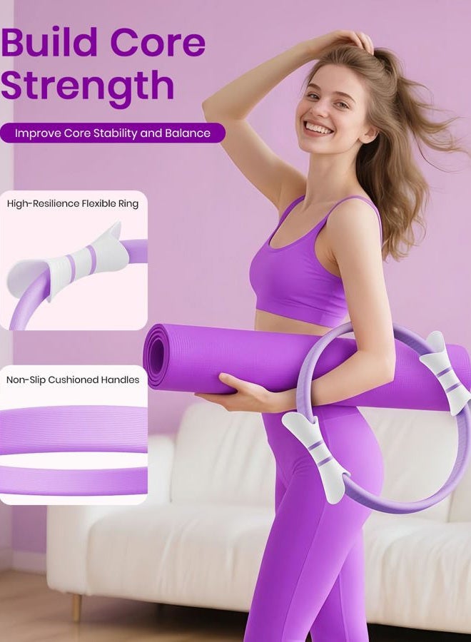Fuelion Pilates Ring Set for Women, Home Workout Pilates Equipment with Resistance Bands, 14'' Magic Circle, Mini Ball, Pilates Starter Kit for Strength, Toning and Flexibility (Purple, Medium-Level2) - Image 4
