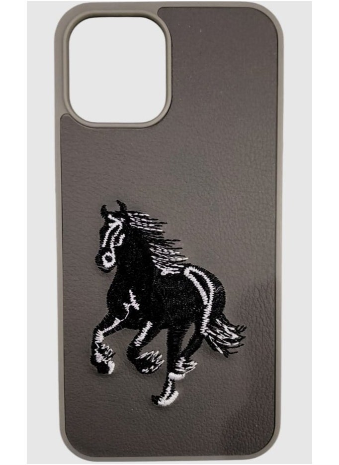 Case - Shockproof Phone Case With Horse Embroidery Design For IPhone 15 Plus In Dark Grey - Image 1
