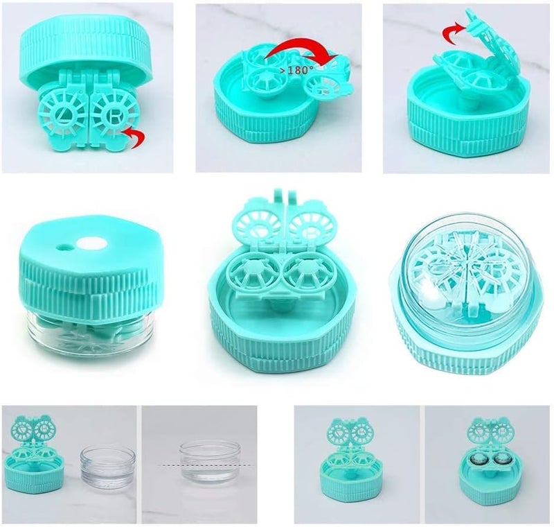 Luckam Contact Lens Case, 2 Pack Cartoon Portable Fashion Glasses Travel Storage Box, Manually Contact Lens Washer Container and Tool Tweezers Kit(Pink & Green) - Image 5