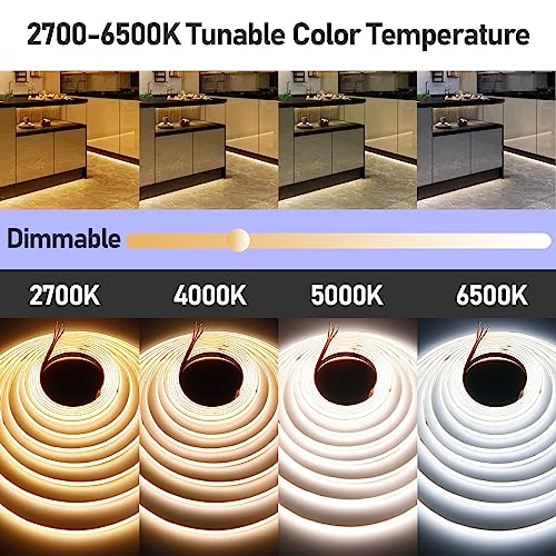 GOMING 24V 10M(32.8ft) CCT COB LED Strip 2700K-6500K Tunable White 624LED/M CRI 93+ Flexible IP20 Not Waterproof LED Tape Lights for Bedroom Home Decor(Controller and Power Supply Not Included) - Image 4