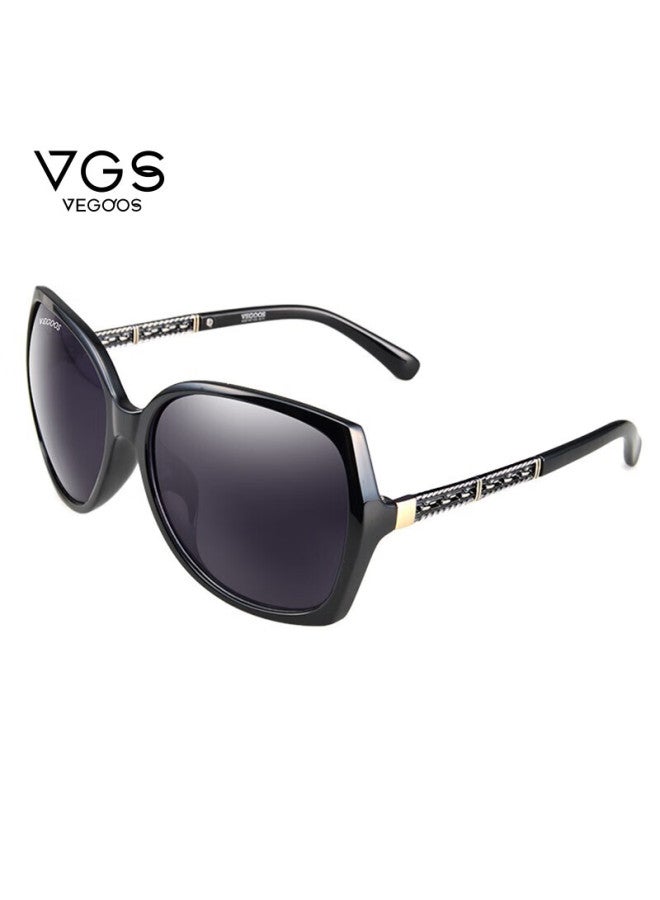 Vegoos Geometric Large Frame Sungl For Women, Modern Elegant High-definition Polarized Sungl, 9086 Black Frame With Gradient Gray Lenses - Image 1
