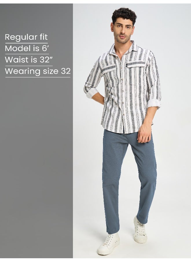 Beyoung - BEYOUNG Casual Regular-fit Savoy Blue Chino Pants for Men - Image 1