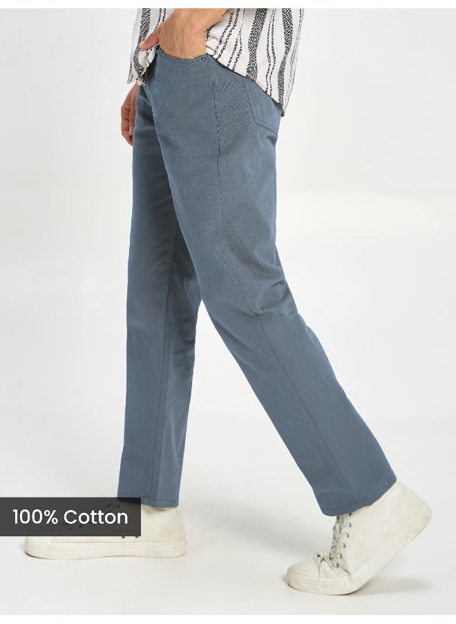 Beyoung - BEYOUNG Casual Regular-fit Savoy Blue Chino Pants for Men - Image 1