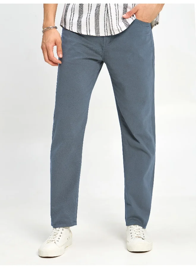 Beyoung BEYOUNG Casual Regular-fit Savoy Blue Chino Pants for Men