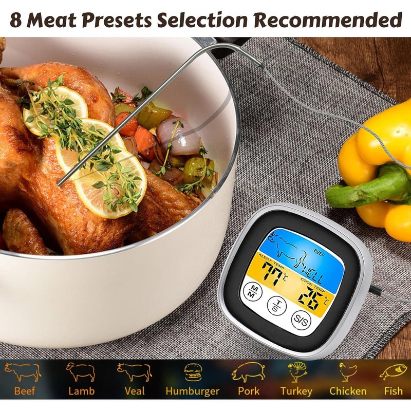 Potency Digital Meat Thermometer with Long Probe, Touchscreen LCD, Kitchen Timer, Grill Thermometer, Instant Read for Smoker, Kitchen, BBQ, Oven - Image 4