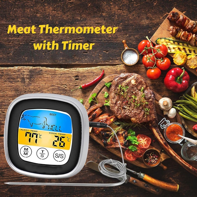 Potency Digital Meat Thermometer with Long Probe, Touchscreen LCD, Kitchen Timer, Grill Thermometer, Instant Read for Smoker, Kitchen, BBQ, Oven - Image 2