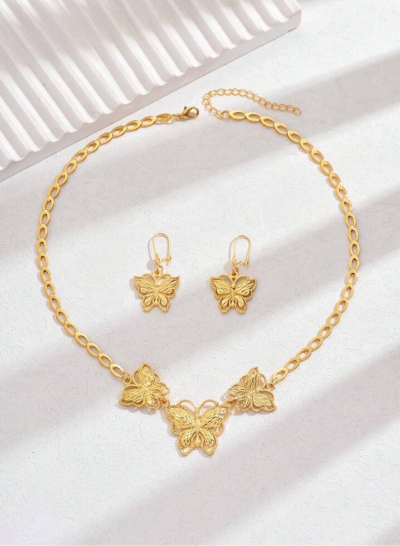 21k Gold Plated Necklace u0026 Earrings Jewelry Set For Women - Image 2