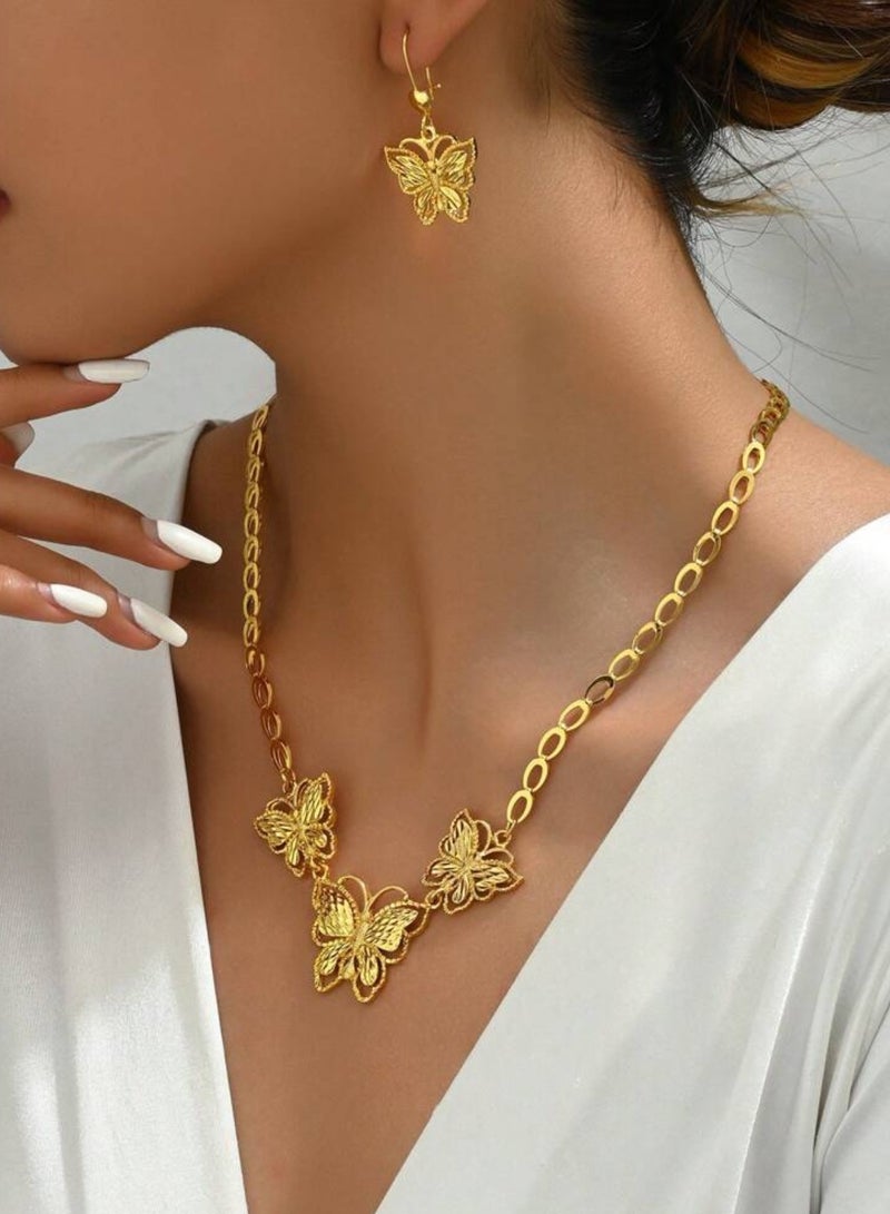 21k Gold Plated Necklace u0026 Earrings Jewelry Set For Women - Image 1