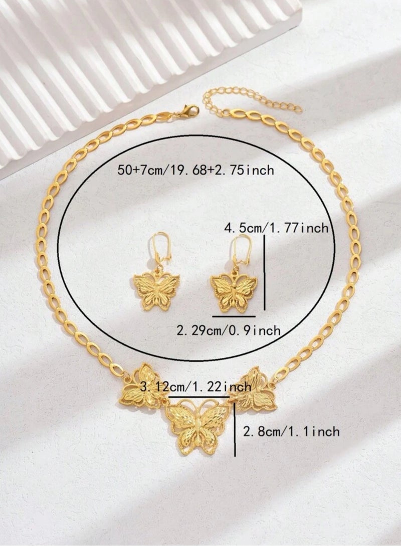 21k Gold Plated Necklace u0026 Earrings Jewelry Set For Women - Image 3