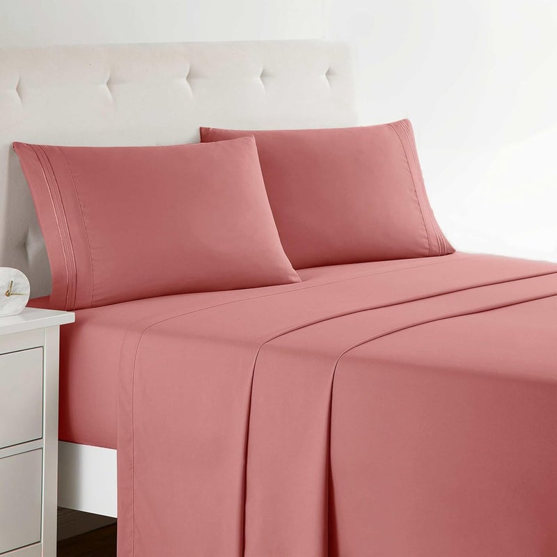 Clara Clark Full XL Bed Sheet Set - Wrinkle, Fade, Stain Resistant, Deep Pocket Sheets - Luxury Soft Bedding Sheets & Pillowcases, Full XL Pink Clay - Image 1