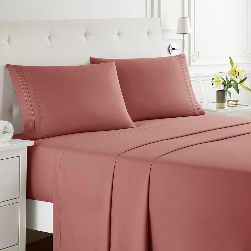 Clara Clark Full XL Bed Sheet Set - Wrinkle, Fade, Stain Resistant, Deep Pocket Sheets - Luxury Soft Bedding Sheets & Pillowcases, Full XL Pink Clay - Image 2