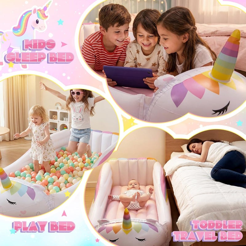 Relaxgiant Unicorn Inflatable Kids Bed, Toddler Travel Bed with Safety Bumper and Air Mattress Portable Air Mattress with Pump for Kids Vacation Hotel Home Sleepover Birthday Gift - Image 3