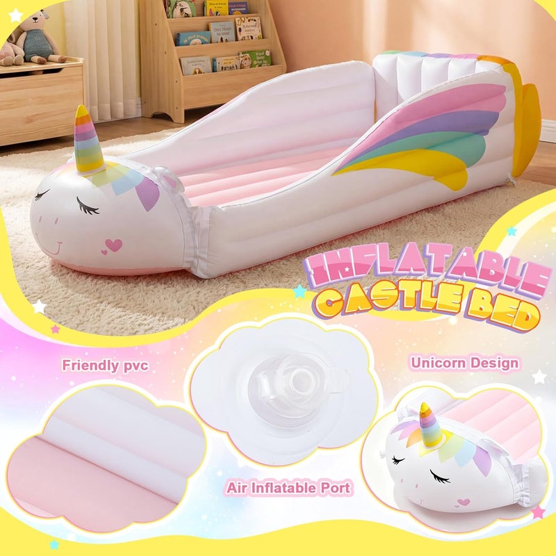 Relaxgiant Unicorn Inflatable Kids Bed, Toddler Travel Bed with Safety Bumper and Air Mattress Portable Air Mattress with Pump for Kids Vacation Hotel Home Sleepover Birthday Gift - Image 4