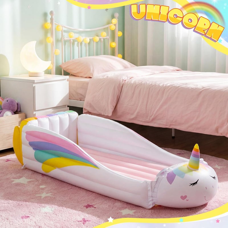 Relaxgiant Unicorn Inflatable Kids Bed, Toddler Travel Bed with Safety Bumper and Air Mattress Portable Air Mattress with Pump for Kids Vacation Hotel Home Sleepover Birthday Gift - Image 5