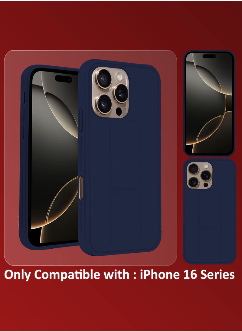 CATANES - (for Apple iPhone 16 Pro) 3Packs, Case  PU Leather Back Cover Stand Function Finger Grip Case Cover with Shock Proof Screen Protector / Dark Blue - Image 1