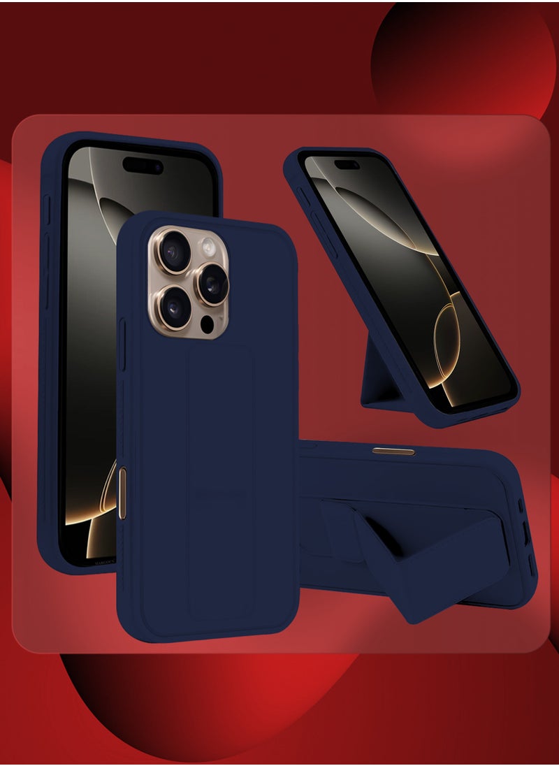 CATANES - (for Apple iPhone 16 Pro) 3Packs, Case  PU Leather Back Cover Stand Function Finger Grip Case Cover with Shock Proof Screen Protector / Dark Blue - Image 1