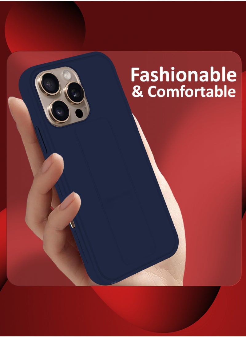 CATANES - (for Apple iPhone 16 Pro) 3Packs, Case  PU Leather Back Cover Stand Function Finger Grip Case Cover with Shock Proof Screen Protector / Dark Blue - Image 1