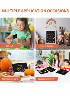GROIC 50 Pcs Scratch Art Paper for Kids Magic Scratch Off Paper Set Art Craft Kit Black Scratch Paper Sheets with 4 Stencils 5 Wooden Stylus  - Image 5