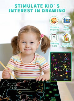 GROIC 50 Pcs Scratch Art Paper for Kids Magic Scratch Off Paper Set Art Craft Kit Black Scratch Paper Sheets with 4 Stencils 5 Wooden Stylus  - Image 2