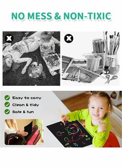 GROIC 50 Pcs Scratch Art Paper for Kids Magic Scratch Off Paper Set Art Craft Kit Black Scratch Paper Sheets with 4 Stencils 5 Wooden Stylus  - Image 3
