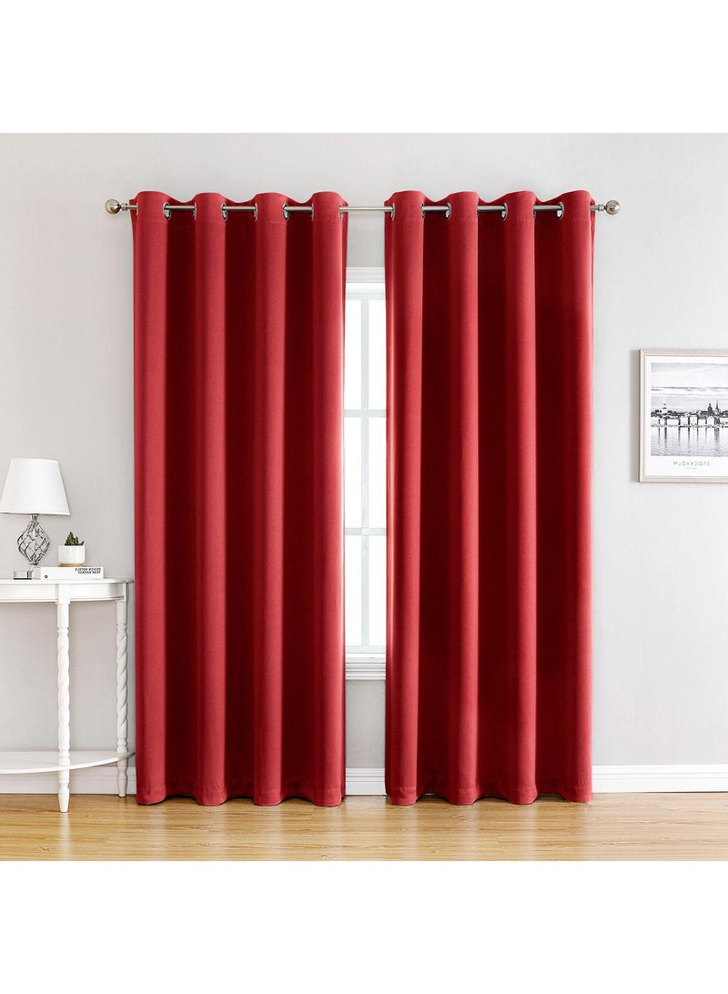 Bluejw ستائر خارجية معتمة بلون سادة مكونة من قطعتين باللون الأحمر - Image 1