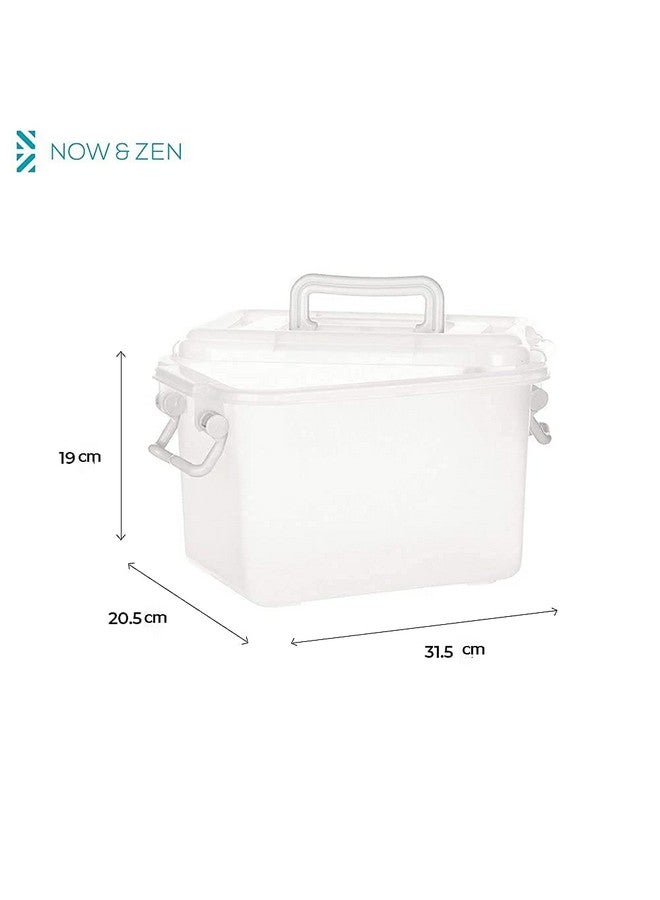 NOW & ZEN مجموعة حاويات بلاستيكية سعة 6 لترات (عبوة من 2) صندوق تخزين متعدد الاستخدامات قابل للتكديس مع غطاء ومقبض | الأبعاد: (الطول x العرض x الارتفاع): (31.5 x 20.5 x 19) سم | شبه شفاف - Image 3