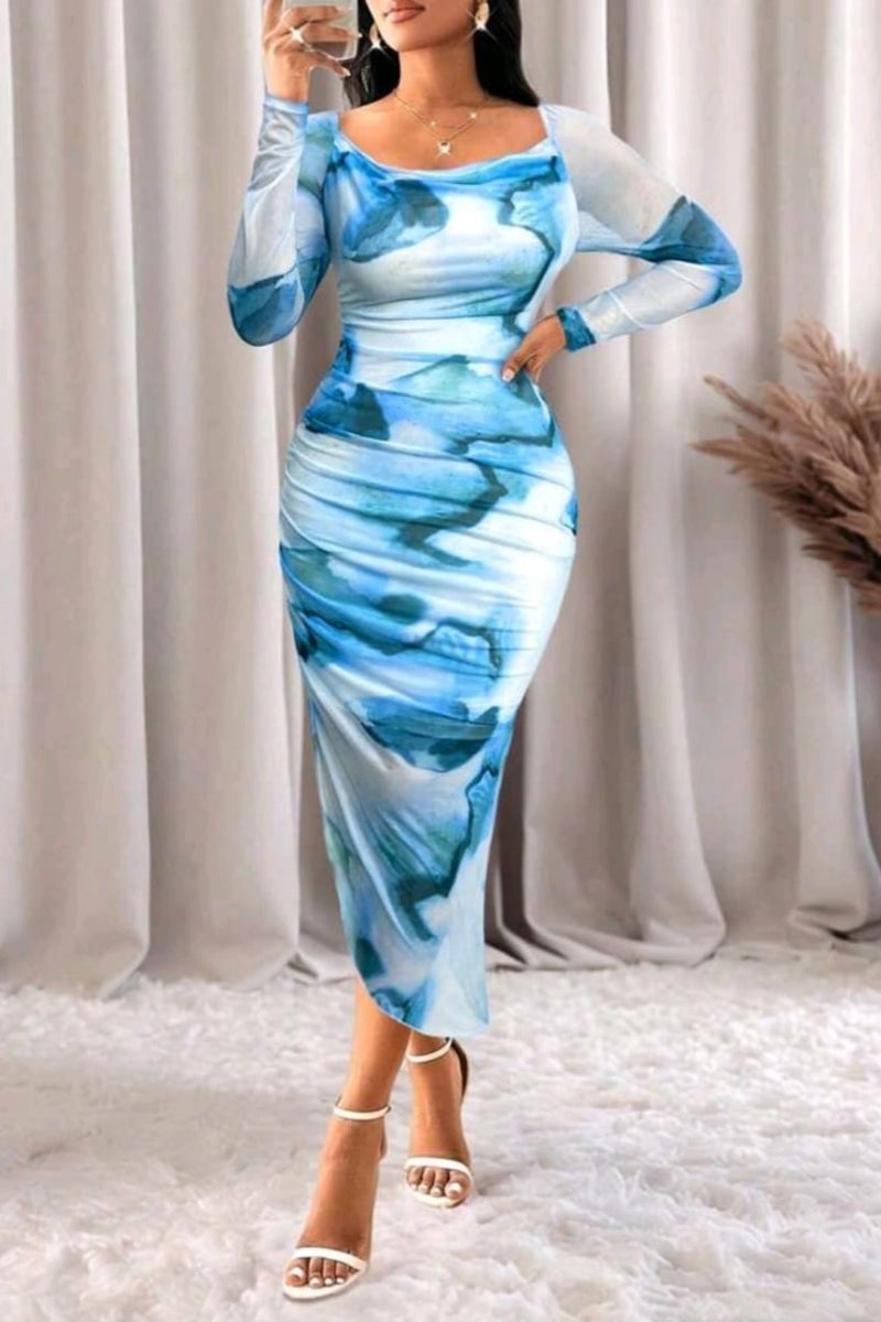 SHEIN Lady Women's Mesh Printed Dress Cover Slim Elegant Women's Dress - Image 5