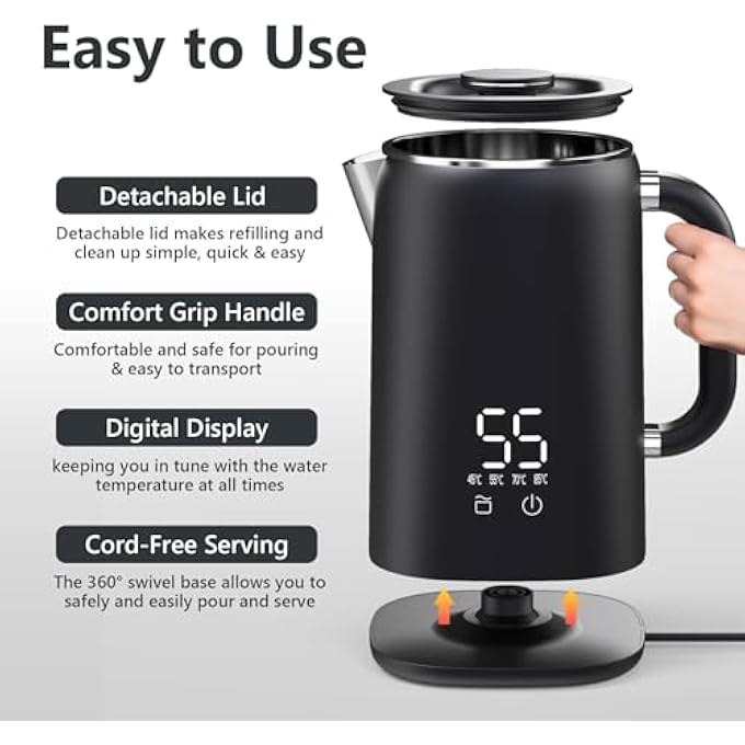 GraGra Electric Kettle17L Kettles Electric 1500W Rapid Boil Stainless Steel Travel Kettle Auto ShutOff And BoilDry Protection For Tea Coffee And Milk - Image 3
