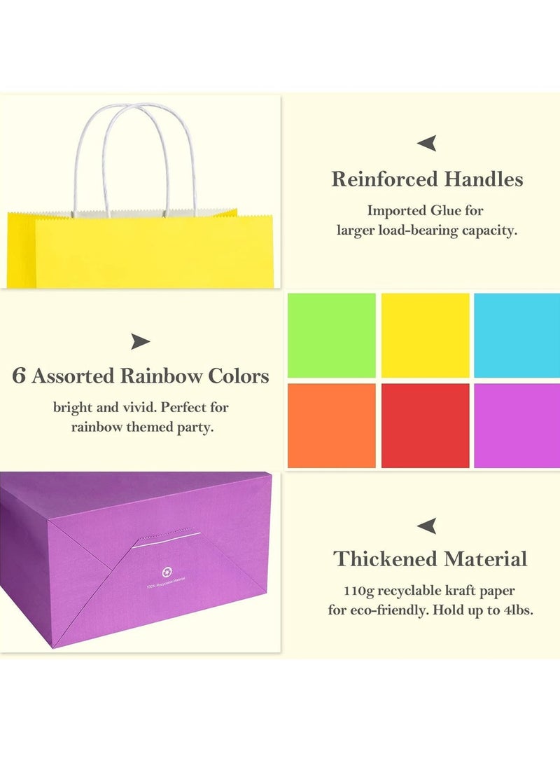 24PCS Small Party Favor Paper Gift Bags with Handles 6 Assorted Rainbow Colors Party Bags Kraft Paper Bags for Wedding Brithday Parties