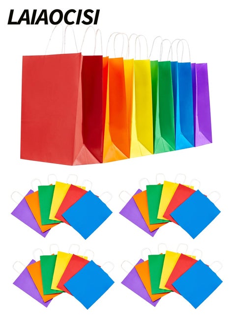 24PCS Small Party Favor Paper Gift Bags with Handles 6 Assorted Rainbow Colors Party Bags Kraft Paper Bags for Wedding Brithday Parties