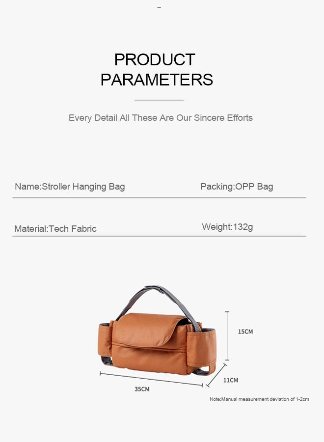 Universal Stroller Organizer Bag With Anti Leak Bottle Holders And Tissue Dispenser Orange Tech Fabric Multifunctional Hanging Storage - Image 4