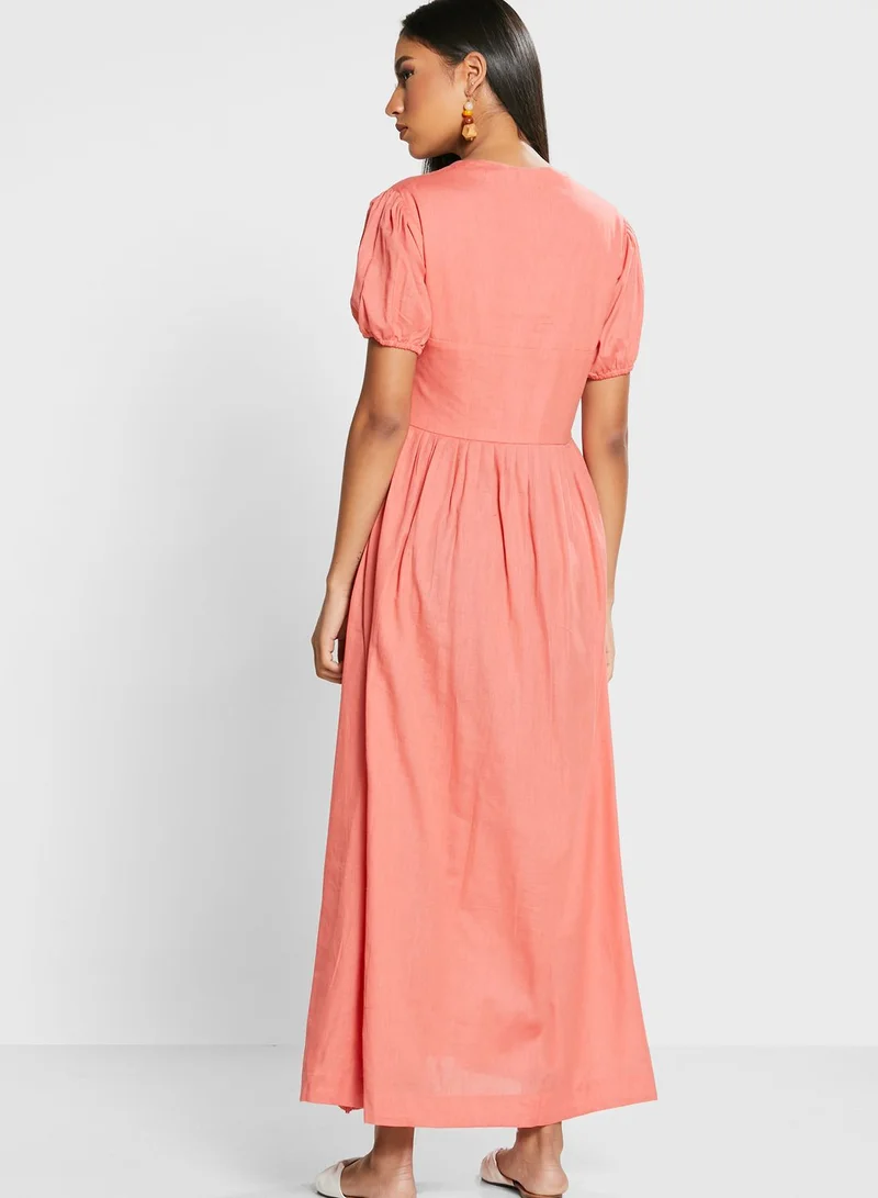 Devoiler Puff Sleeve Pleated Dress