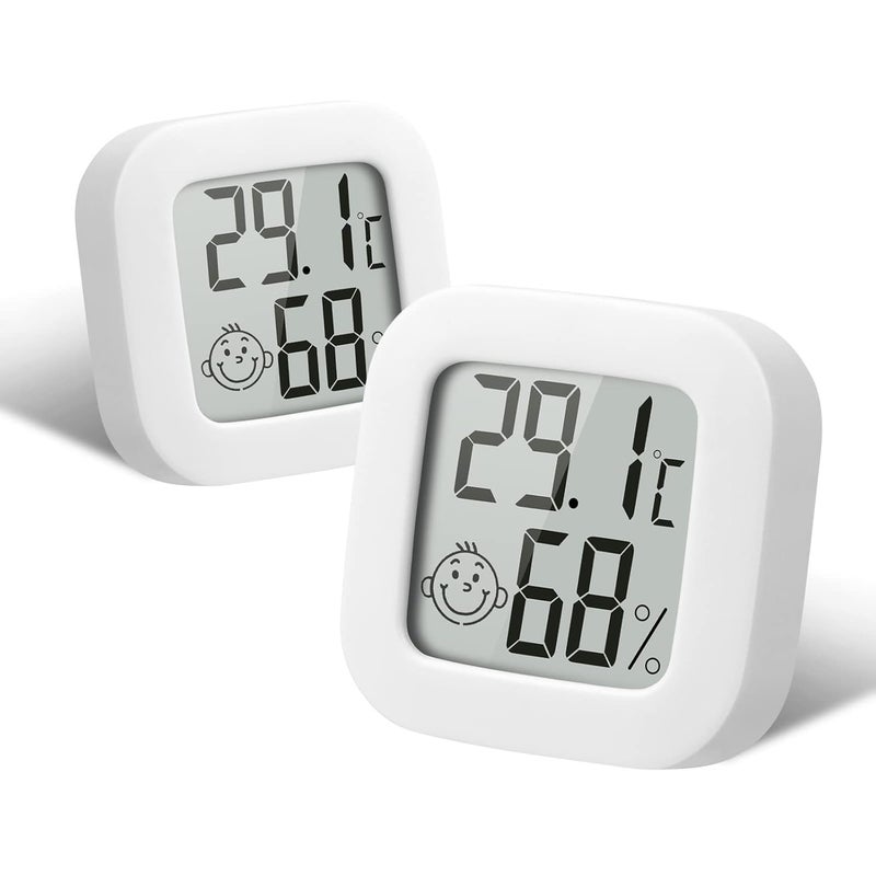 flintronic 2pcs Room Thermometer Hygrometer Indoor, Mini Digital Temperature Humidity Meter Gauge, Accurate Hygrometer with Clear LCD Display and Face Icons for Home Baby,Office,Garden(with Battery) - Image 1