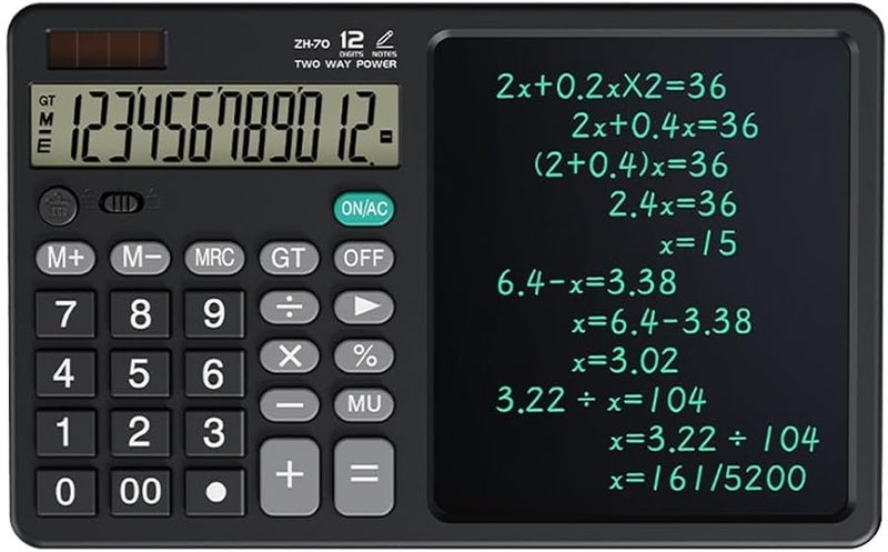 Black Handwriting Tablet Calculator 2 In 1 Foldable Notepad With LCD Screen 12 Digit For Office Home School - Image 1