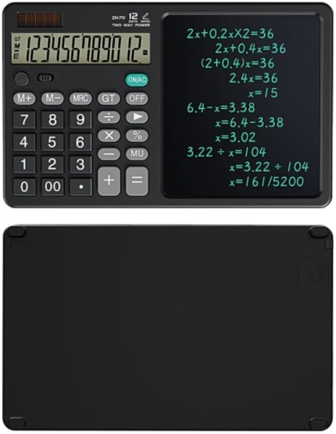 Black Handwriting Tablet Calculator 2 In 1 Foldable Notepad With LCD Screen 12 Digit For Office Home School - Image 2
