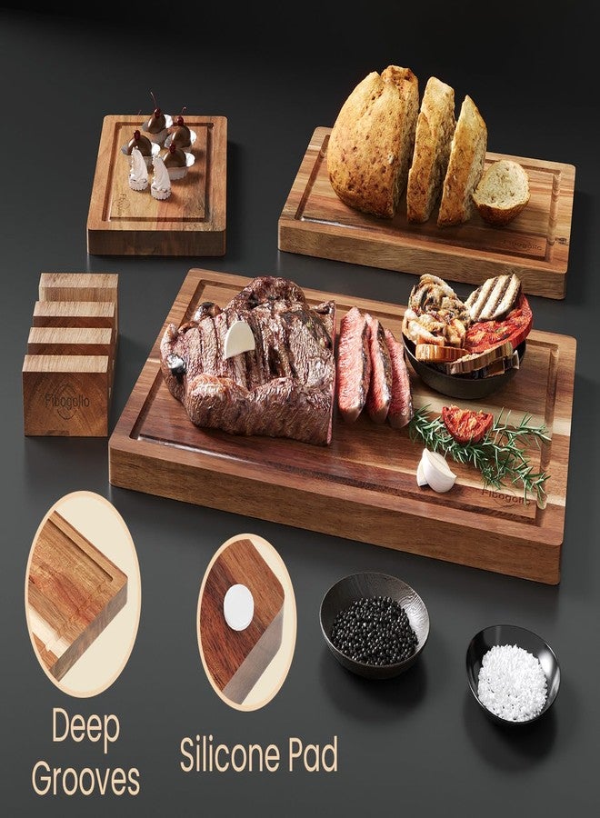 Fibogollo Acacia Wood Cutting Boards for Kitchen(Set of 3),Wooden Chopping Boards Set with Juice Groove,Serving Board with Holder,Butcher Block for Meat,Vegetables,Fruit - Image 5