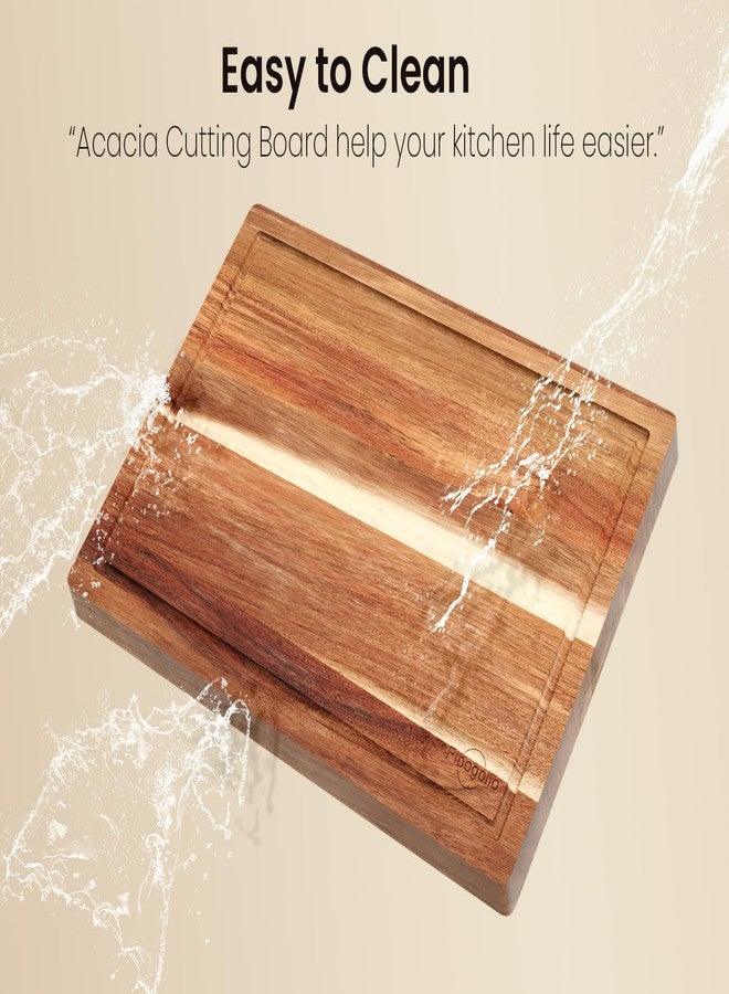 Fibogollo Acacia Wood Cutting Boards for Kitchen(Set of 3),Wooden Chopping Boards Set with Juice Groove,Serving Board with Holder,Butcher Block for Meat,Vegetables,Fruit - Image 4
