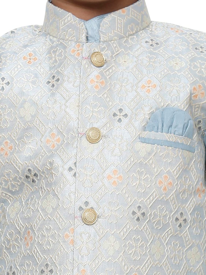 Pro-Ethic Style Developer Kurta Set Pajama For Kid'S Boys With Waistcoat Silk Floral (S-212), 9-10 Years, Light Blue - Image 5