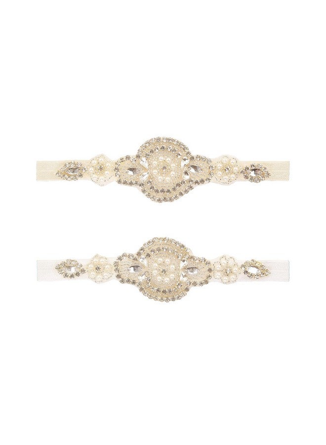 Nishine Nishine Girls White Rhinestone Flower Headband Pack Baby Christening Baptism Headband for Baby Shower Wedding Hair Accessories (Flower-2 Pack)  - Image 1