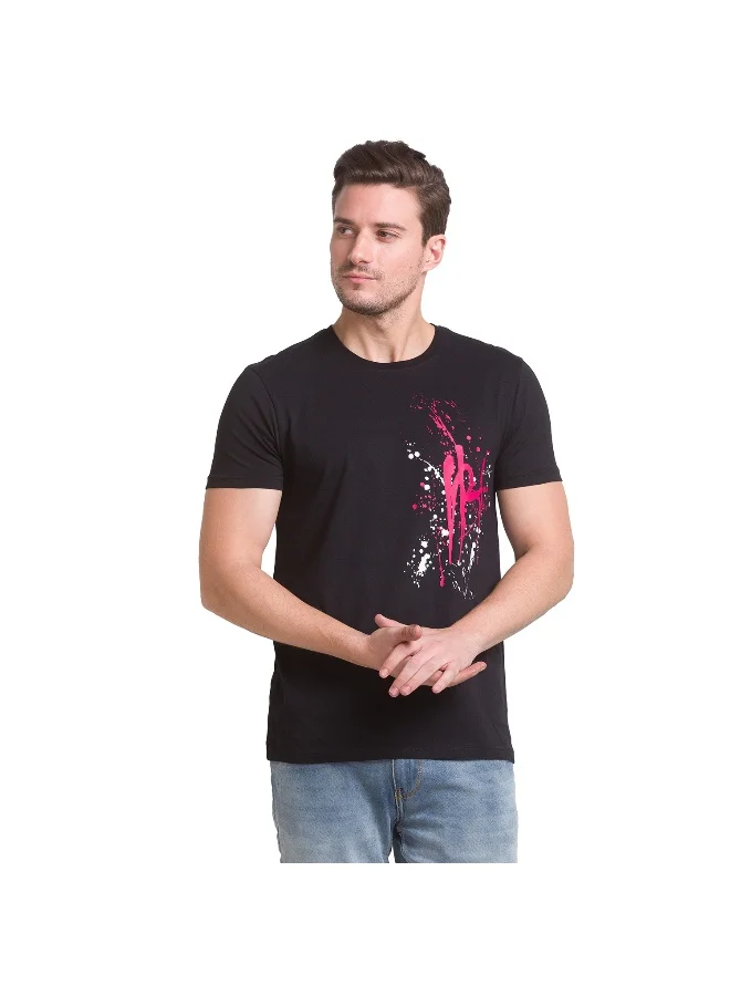 بيينغ هيومان Mens Jet Black Round Neck Short Sleeve T-Shirt