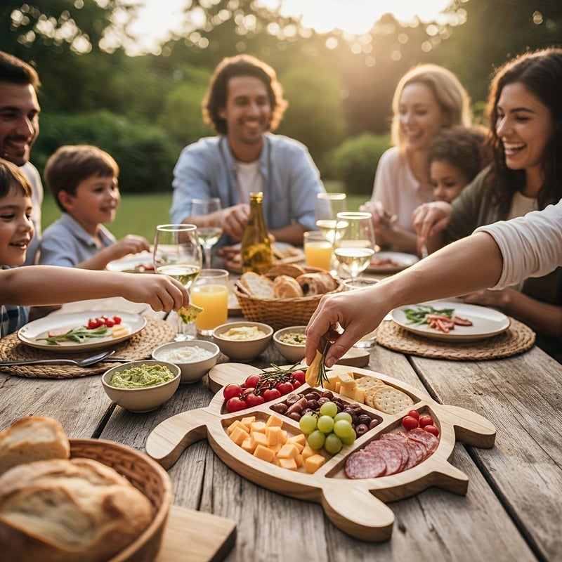 صينية على شكل سلحفاة مصنوعة من خشب المطاط لتقديم الوجبات الخفيفة والمكسرات والفواكه، مثالية للاستخدام على الطاولات وفي التجمعات. - Image 4