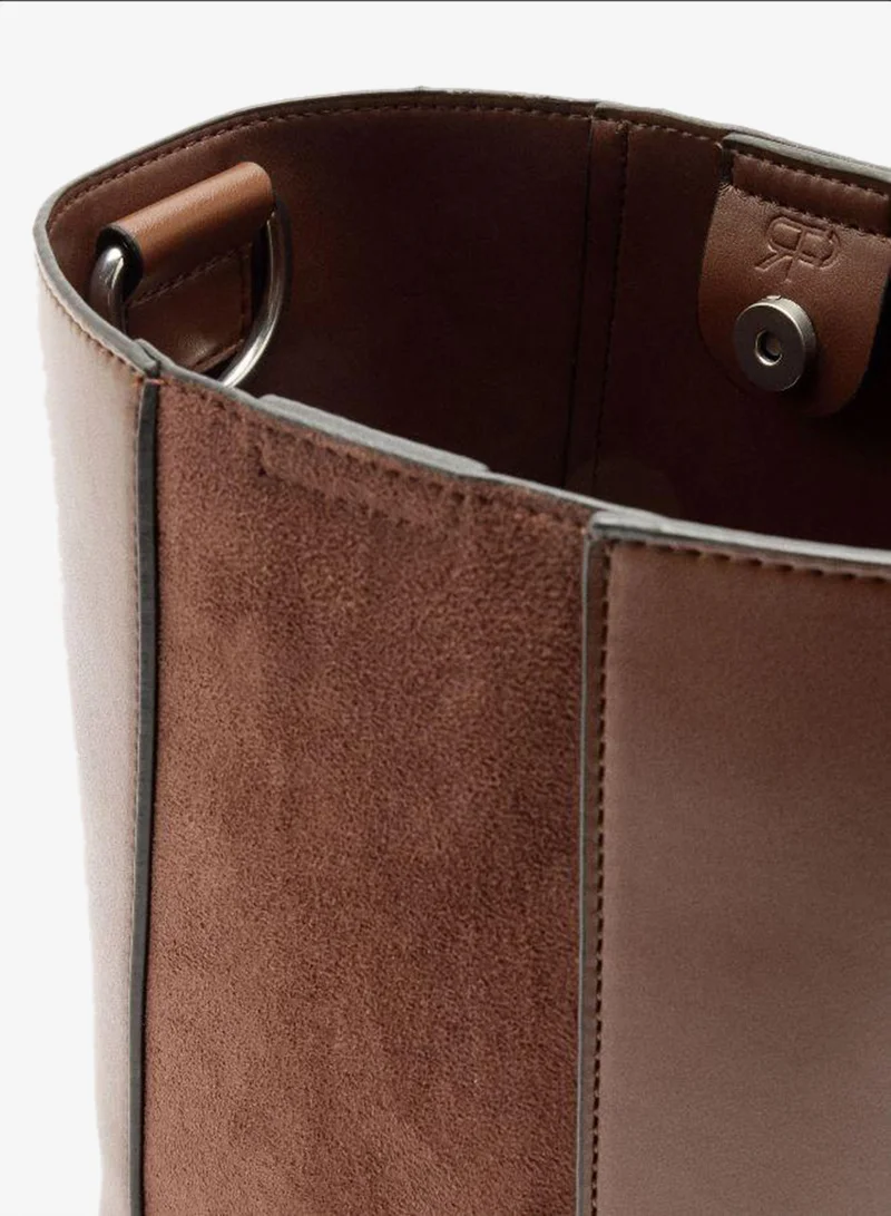 Parfois Brown Bucket bag contrast of textures for Women | Best Price UAE