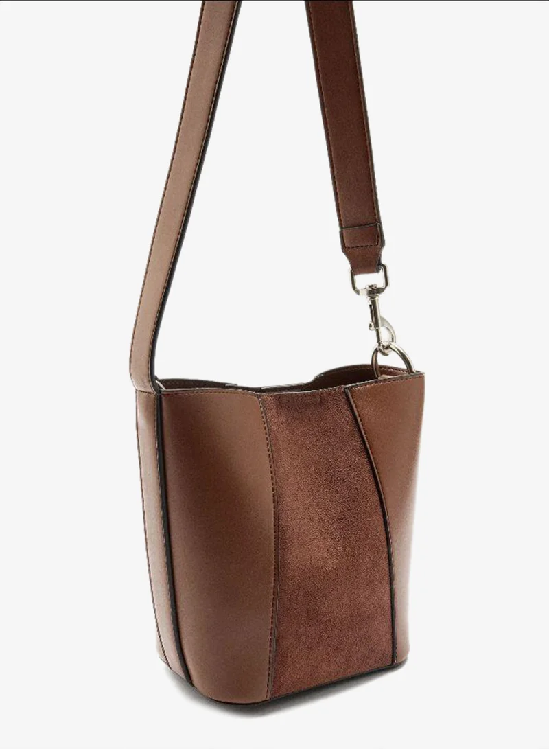 Parfois Brown Bucket bag contrast of textures for Women | Best Price UAE